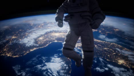 Astronauta-En-El-Espacio-Ultraterrestre-Contra-El-Telón-De-Fondo-Del-Planeta-Tierra